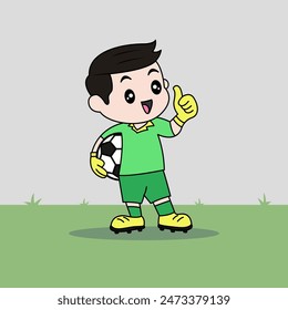 Vector Design of Children Wearing Goalkeeper Jersey. Children Play Football.