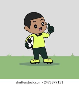 Vector Design of Children Wearing Goalkeeper Jersey. Children Play Football.