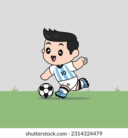 VECTOR DESIGN OF CHILDREN WEARING NATIONAL JERSEY FOOTBALL TEAM. ARGENTINA CHILDREN PLAY FOOTBALL