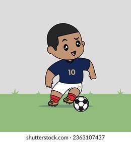 VECTOR DESIGN OF CHILDREN WEARING NATIONAL JERSEY FOOTBALL TEAM. FRANCE CHILDREN PLAY FOOTBALL