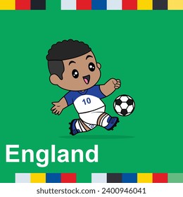 Vector Design of Children Wearing National Jersey Football Team. England Children Play Football.