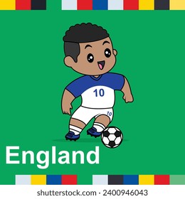 Vector Design of Children Wearing National Jersey Football Team. England Children Play Football.