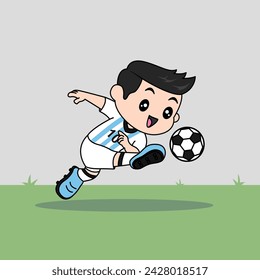 VECTOR DESIGN OF CHILDREN WEARING NATIONAL JERSEY FOOTBALL TEAM. ARGENTINA CHILDREN PLAY FOOTBALL