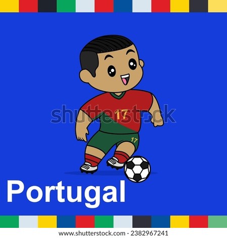 Vector Design of Children Wearing National Jersey Football Team. Portugal Children Play Football.