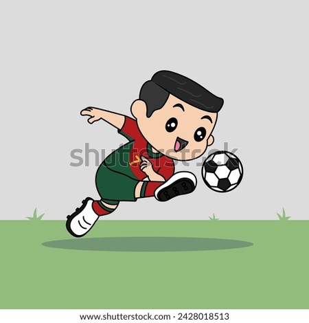 Vector Design of Children Wearing National Jersey Football Team. Portugal Children Play Football.