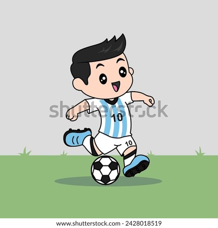 VECTOR DESIGN OF CHILDREN WEARING NATIONAL JERSEY FOOTBALL TEAM. ARGENTINA CHILDREN PLAY FOOTBALL