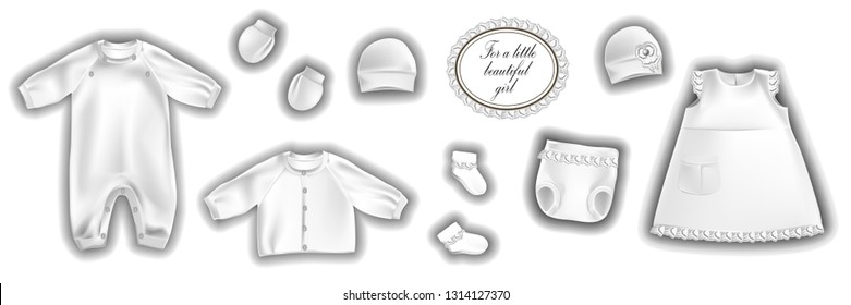 Vector design of children's clothes. Collection of children's clothes for girls.