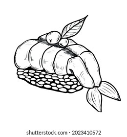 Vector design, children's, festive on a white isolated background for postcards, banners, stickers.Funny sushi coloring book