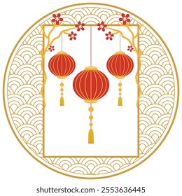 vector design of chinese frame, lantern and flower for chinese new year