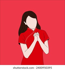 Vector design of Chinese People With a Red Dress. Lunar New Year.