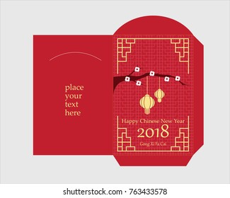 Vector design of chinese red envelope. Red envelope with "Happy Chinese New Year" and Gong Xi Fa Cai" text on the cover