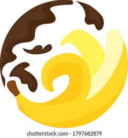 Vektordesign eines Schokolade- und Bananenlogos in Gelb und Braun mit Circle Theme