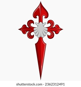 Vector design of christian symbology of the apostle santiago, Cross of the apostle Santiago with venera