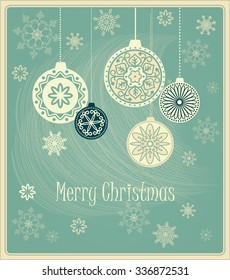 Vector design of christmas card with hand drawn elements of mandalas and snowflakes. EPS 10.