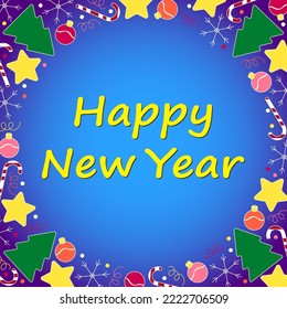 
Vector design for Christmas cards, banners, stickers, posters, flyers, gift bags, etc. Text Happy New Year.