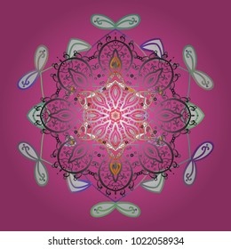 Vector design. Christmas cute background with snowflakes abstract background. Pink, gray and white snowflakes. Pink, gray and white colors. Holiday design for Christmas and New Year fashion prints.