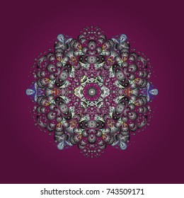 Vector design. Christmas cute background with snowflakes abstract background. Holiday design for Christmas and New Year fashion prints. Purple, gray and white snowflakes. Purple, gray and white colors
