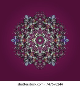Vector design. Christmas cute background with snowflakes abstract background. Holiday design for Christmas and New Year fashion prints. Purple, gray and white snowflakes. Purple, gray and white colors