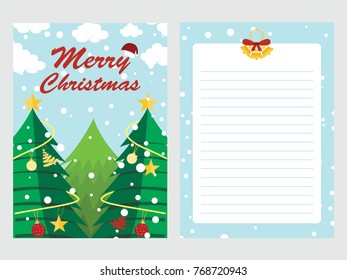 Vector design of Christmas greeting card with christmas tree at snowfall