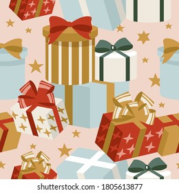 Diseño vectorial para saludos navideños patrón sin fisuras. Fondo de Navidad y otras impresiones. Elementos y decoraciones de diseño de vacaciones de invierno