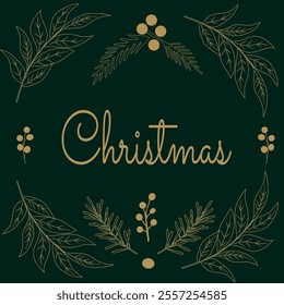 Vector design of a Christmas invitation card. Christmas holly berry, fir branches. Illustration design for cover, poster, wallpaper, greeting card.
