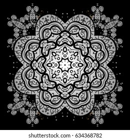 Vector design. Christmas Stylized black Snowflakes on a Black Background. Seamless Repeating Pattern.