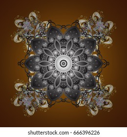 Vector design. Christmas Stylized Golden snowflakes on a brown Background. Repeating Pattern.