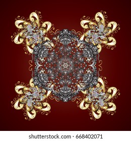 Vector design. Christmas Stylized Golden snowflakes on a brown Background. Repeating Pattern.