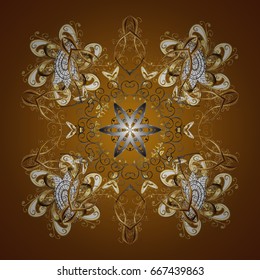 Vector design. Christmas Stylized Snowflakes on a brown Background. Seamless Repeating Pattern.