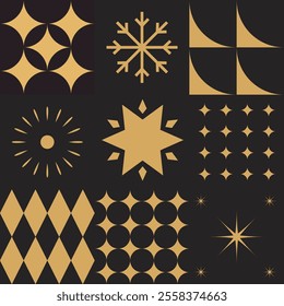 Vector design of Christmas-themed geometric blocks in Scandinavian style with stars and ornaments. Perfect for patterns and holiday projects.