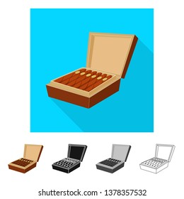 Vector design of cigar and box logo. Set of cigar and pack  stock symbol for web.