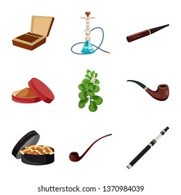 Vector design of cigarette and tobacco sign. Collection of cigarette and nicotine stock symbol for web.