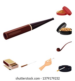 Vector design of cigarette and tobacco sign. Set of cigarette and nicotine stock vector illustration.