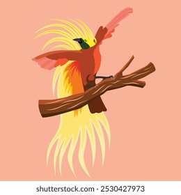 Vector design of cinderawasih bird with beautiful color and golden feather