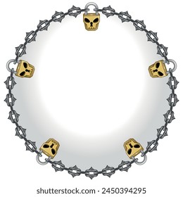 Vector design Circle with chains and padlock for dungeon and dungeons, skull shaped padlock with cutting chains