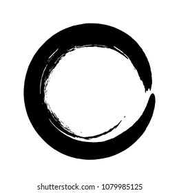 Vector design. Circle drawn by a Chinese brush in black ink.