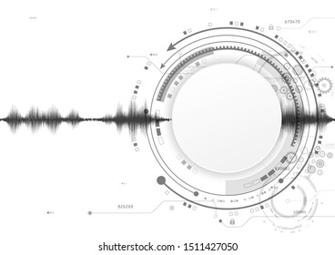 Vector Design circuit board and sound wave audio  on white background for technology communication concept  background