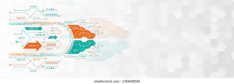 Vector design circuit board. Wide modern futuristic, engineering background. Futuristic digital science technology concept. Hi tech digital background. Technology illustration esp 10.