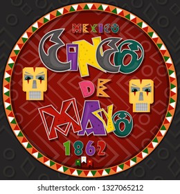vector design in a circular pattern on a Mexican theme of celebrating Cinco de mayo in style flat inscription calligraphy in the circle of Mexican culture, backgrounds for covers and labels