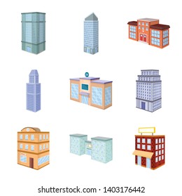Vector design of city and build icon. Collection of city and apartment stock symbol for web.