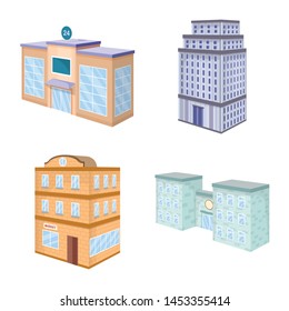 Vector design of city and build symbol. Collection of city and apartment stock symbol for web.
