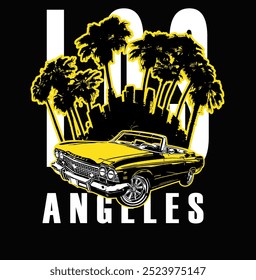 VECTOR DESIGN CLASSIC CAR AND TREE, LOS ANGELES SLOGAN