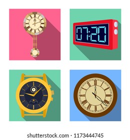 Vector design of clock and time icon. Collection of clock and circle stock vector illustration.