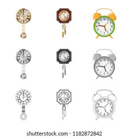 Vector design of clock and time icon. Set of clock and circle stock symbol for web.
