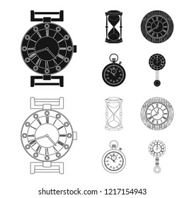 Vector design of clock and time icon. Collection of clock and circle stock vector illustration.