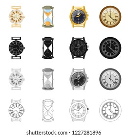 Vector design of clock and time icon. Collection of clock and circle stock symbol for web.