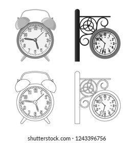 Vector design of clock and time icon. Set of clock and circle vector icon for stock.
