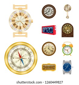 Vector design of clock and time icon. Collection of clock and circle stock vector illustration.
