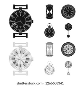 Vector design of clock and time icon. Set of clock and circle stock symbol for web.