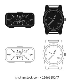 Vector design of clock and time icon. Set of clock and circle stock vector illustration.